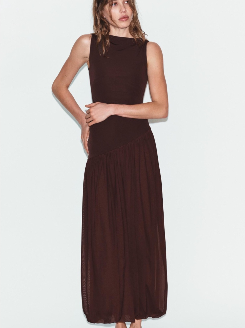 Zara Dark Brown Sleeveless Maxi Dress